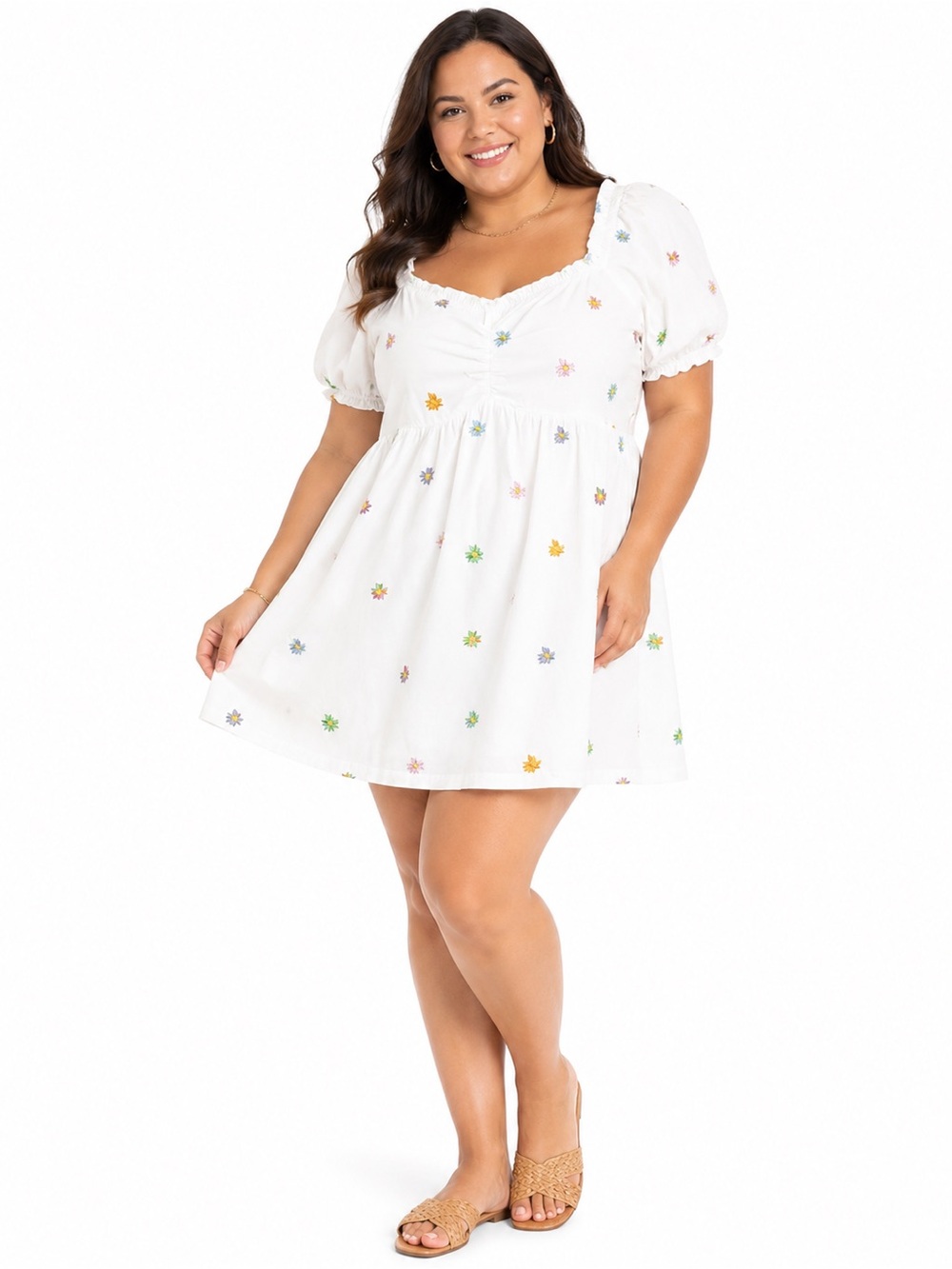 English Factory White Floral Embroidery Babydoll Dress Plus Size 1X